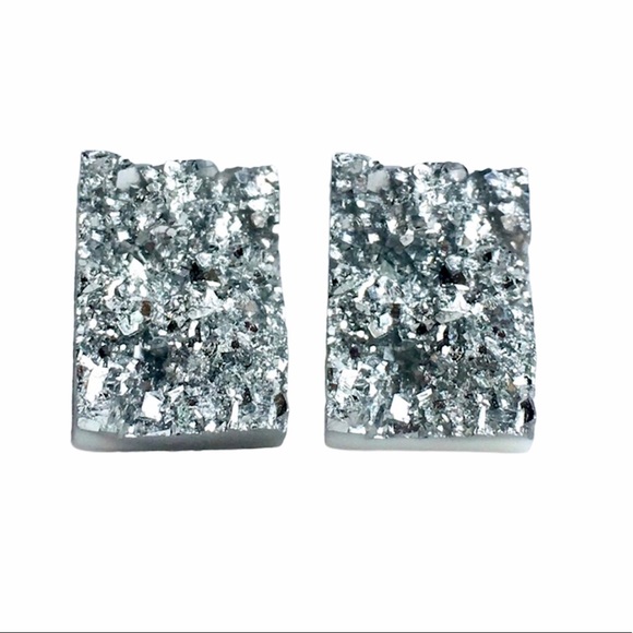 3, for 15🎀silver rectangle faux druzy studs - Picture 2 of 7